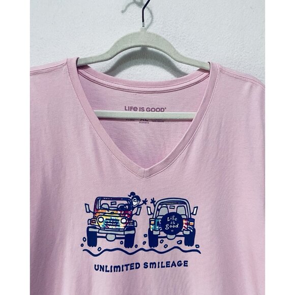 Life is Good Top Womens XL Pink Jackie Tie Dye Smileage Short Sleeve Crusher Vee - Picture 2 of 6